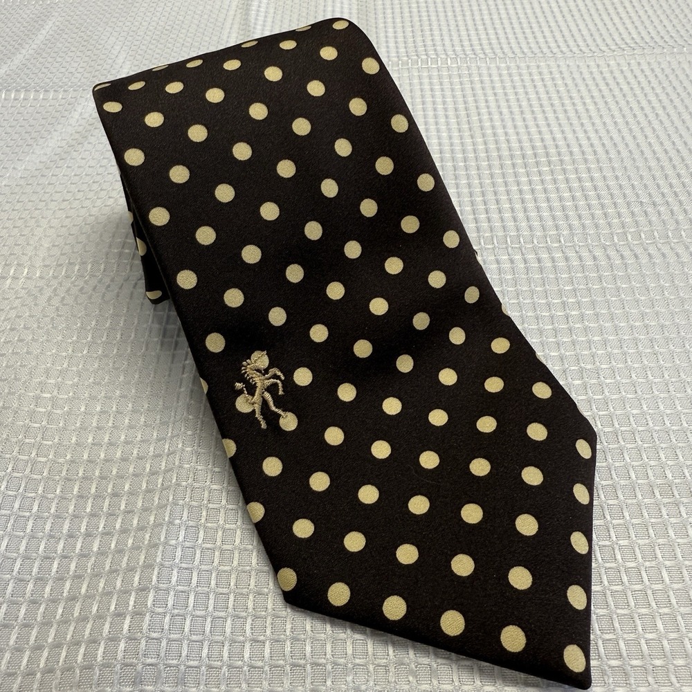 Vintage Bronzini Necktie Tie Brown Polka Dots Unicorn Logo
